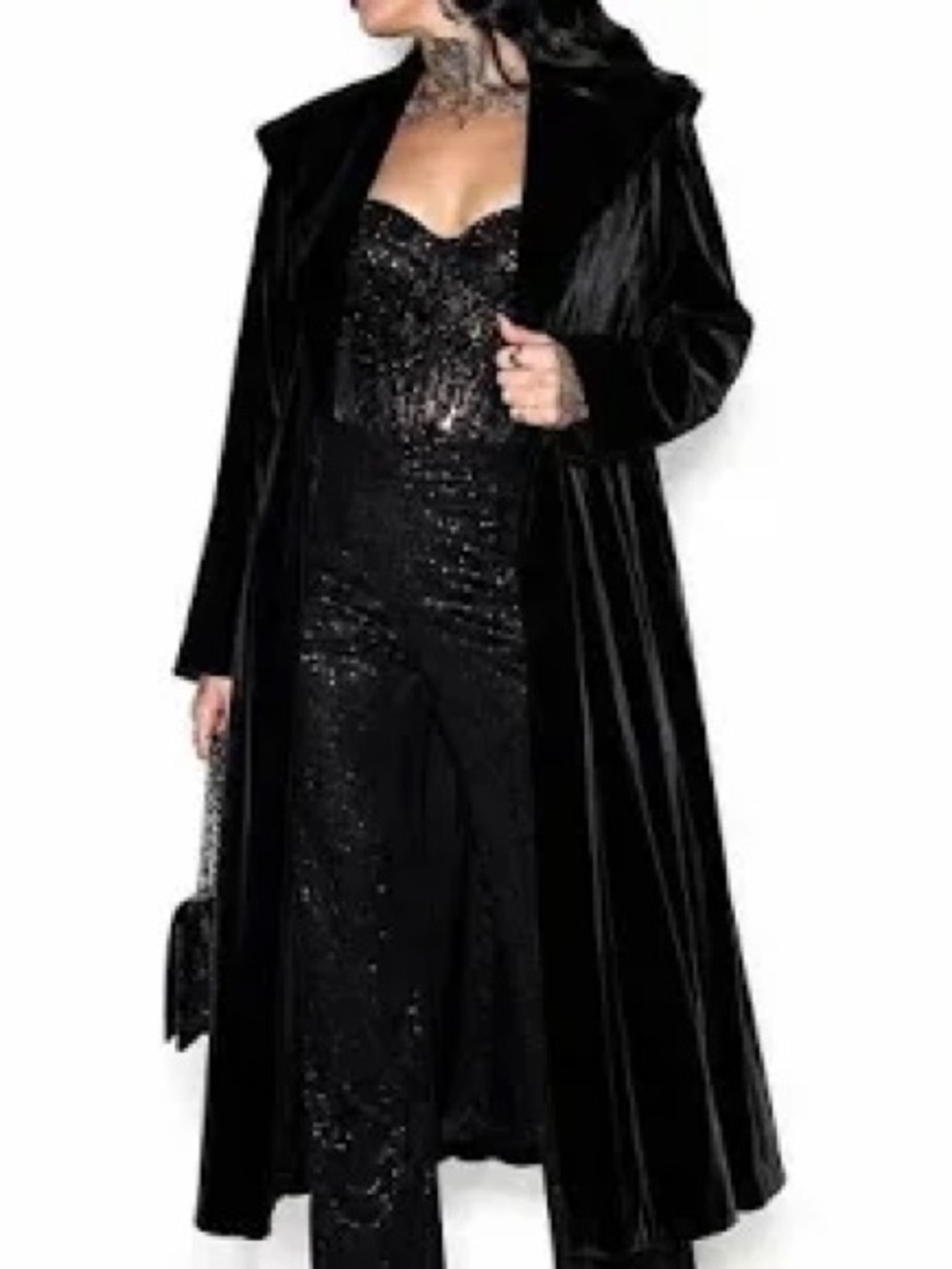 Vintage Dave And Johnny Long Black Velvet Opera Coat